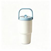 Gobelet de voyage isotherme avec poignée, vert menthe, couvercle rabattable, anti-fuite, pour café, thé, eau, bureau, extérieur