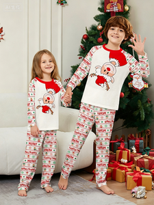 Pakaian Tidur Keluarga Ibu & Anak Motif Rusa Natal & Salju untuk Musim Gugur dan Musim Dingin, Setelan Baju Tidur dengan Pinggang Elastis untuk di Rumah - Product Image 4
