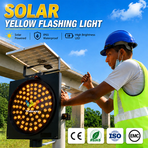 Feux de signalisation clignotants solaires <span class=keywords><strong>LED</strong></span> Wideway 300 mm, étanches IP65, couleur ambre, pour travaux routiers et avertissements de sécurité - Product Image 1