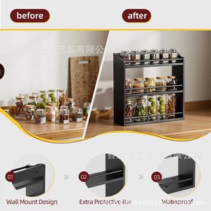 <b>Spice</b> Rack With Glass <b>Jars</b> Wooden Lids Multi Tiered Kitchen Countertop Wall Shelf Airtight Condiment Organizer - Product Image 3