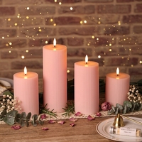 Bougies votives en cire de paraffine Matti's 3D Real Flame Pink Pillar Stripe 4 avec télécommande, flammes LED vacillantes pour Diwali et la maison