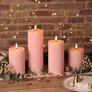 Candele Votive a LED Tremolanti 3D Effetto Fiamma Reale Rosa a Colonna di Matti, con Telecomando, in Cera di Paraffina, per Diwali e Casa - Product Image 1