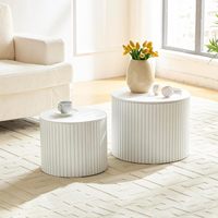 Ensemble de tables basses de rangement rondes cannelées blanches élégantes pour la maison
