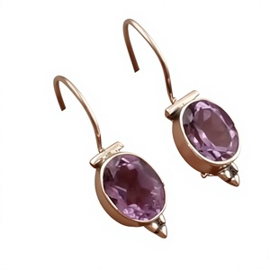 Boucles d'oreilles pendantes en argent sterling 925 avec améthyste, serti clos, bijoux classiques pour femmes, à porter au quotidien - Product Image 1