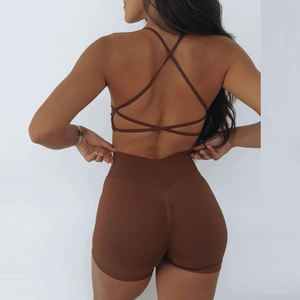 Ensembles d'entraînement pour femmes 2 pièces à bretelles entrecroisées soutien-gorge de sport sans couture taille haute Shorts <span class=keywords><strong>Yoga</strong></span> ensembles Gym tenues - Product Image 1