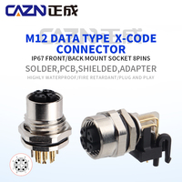 Enchufe de Metal hembra montado en la parte trasera/frontal M12, 8 pines, tornillo de bloqueo codificado en X, M16 * 1,5, receptáculo de soldadura/PCB