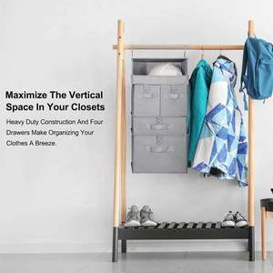 Organisateur de placard suspendu pliable à 4 étagères avec 4 tiroirs en tissu pour le rangement des vêtements et des bijoux dans la garde-robe - Product Image 6