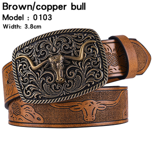 <span class=keywords><strong>Ceinture</strong></span> denim occidentale transfrontalière, <span class=keywords><strong>ceinture</strong></span> jeunesse rétro à boucle lisse en alliage tête de taureau, <span class=keywords><strong>ceinture</strong></span> <span class=keywords><strong>tendance</strong></span> à imprimé punk pour hommes et femmes - Product Image 2