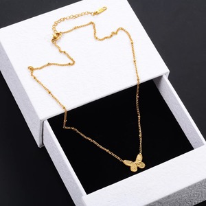 Collar de Cadena con Cuentas de Acero Inoxidable con Forma de Mariposa para Mujer, Color Dorado, Colgante con Dijes, Gargantilla Metálica, Regalo - Product Image 3