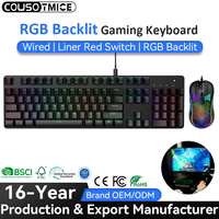 Clavier et souris de jeu mécaniques personnalisables avec 104 touches, rétroéclairage RGB, souris filaire 7200 DPI, interrupteurs rouges