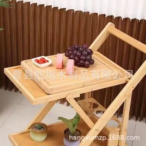 Bamboo Hotel <b>Trolley</b> <b>Foldable</b> With 4 Swivel Casters Minimalist Design For Living Room And Beverage Service - Product Image 3