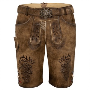 Lederhosen allemands pour hommes, style Oktoberfest, autrichien et bavarois, taille mi-haute, grande taille, en cuir de chèvre suédé - Product Image 1