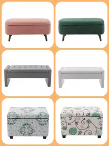 Long Grey Fabric Ottoman <strong>Stool</strong> <strong>with</strong> <strong>Storage</strong> - Product Image 3