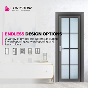 Luvindow Aluminium Design Français Mère et Fils Double <span class=keywords><strong>Porte</strong></span> Ouverte Moderne Avant Charnière <span class=keywords><strong>Porte</strong></span> <span class=keywords><strong>d</strong></span>'<span class=keywords><strong>Entrée</strong></span> Principale avec Grille Design - Product Image 5