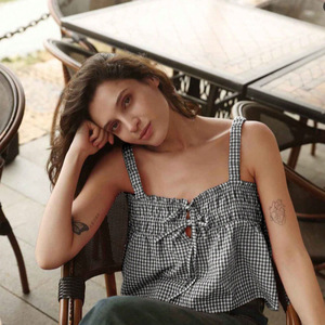 Women's Plaid O-Neck Slim Fit Breathable Casual Summer Woven Sleeveless Tank <b>Top</b> - Product Image 3
