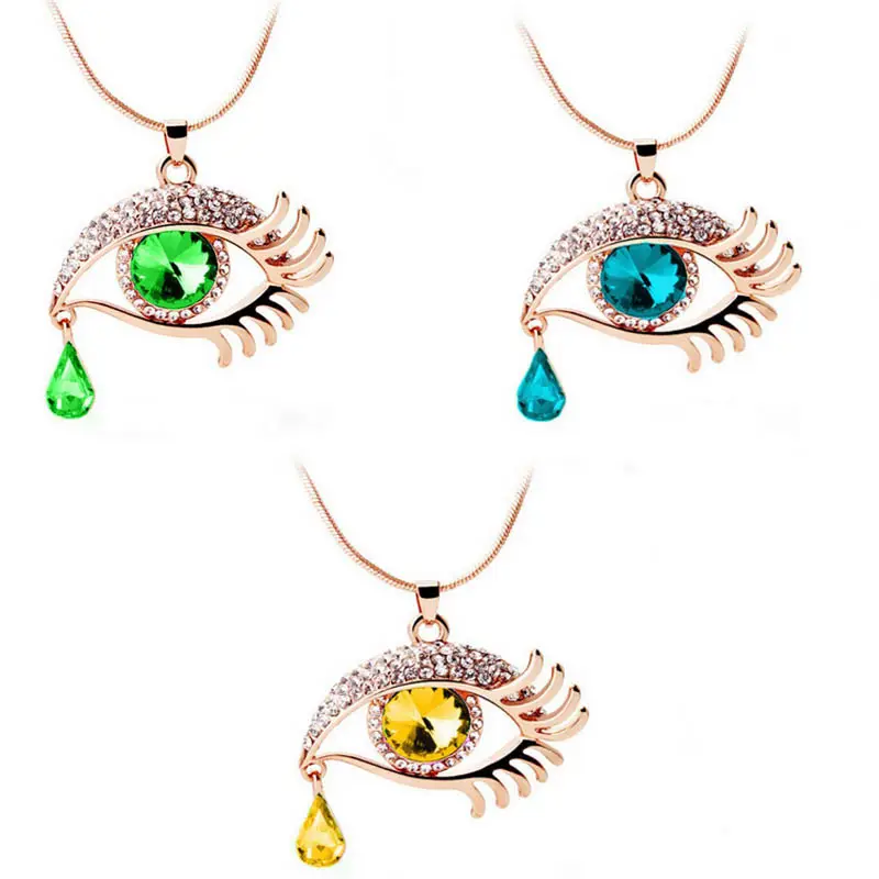 Fashion Chain Necklaces Crystal Magic Eye Tear Drop Eyelashes Pendant Long Necklace Jewelry Dropship