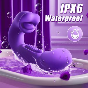 Dildo vibratore 4-in-1 rosa giocattolo del sesso spinta per le donne 5 leccare il clitoride 7 modalità di sbattitura <span class=keywords><strong>Clit</strong></span> ventosa lingua G-Spot stimolatore - Product Image 5