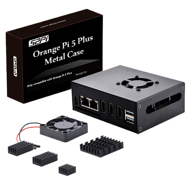 ZYSY GeeekPi Orange Pi 5 Plus Embedded Metal Case with 40mm Fan and 4 Heatsinks for 4GB/8GB/16GB