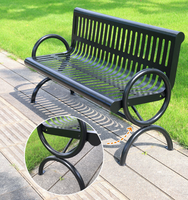 Banc de jardin moderne noir avec dossier, banc public en métal pour l'extérieur, la rue, le jardin, le parc