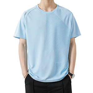 T-shirt en coton noir pour homme, coupe longue, Dry Fit, qualité sport, épais, imprimé intégral - Product Image 3