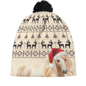 <span class=keywords><strong>Bonnet</strong></span> en tricot avec pompon pour adulte, cadeau de Noël, vente en gros, <span class=keywords><strong>bonnet</strong></span> personnalisé avec motif de <span class=keywords><strong>cheval</strong></span> et de renne de Noël - Product Image 1
