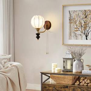 โคมไฟติดผนังวินเทจบ้านไร่โคมไฟผ้าสีทึบติดผนังพร้อมโซ่ดึง E26/E27ซ็อกเก็ตแข็ง - Product Image 3