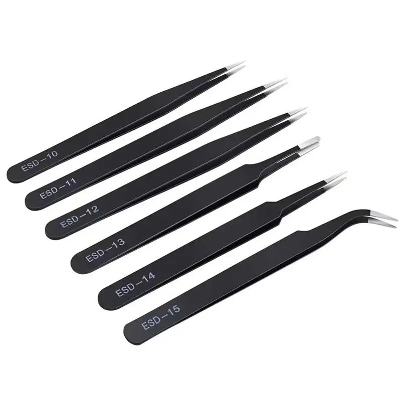 Anti-Static Stainless Steel Curved Tweezers for Jewelry, Laboratory Work, Electronics Repairs, Soldering & Craft