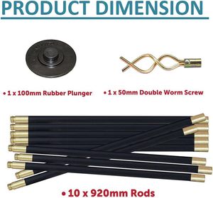 Kit universel de déboucheur de canalisations - Déboucheur professionnel avec connecteurs en laiton et tiges en polypropylène - Outil de débouchage de 12 pièces - Product Image 3