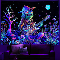 Tapisserie murale bohème réactive aux UV Blacklight, motif DJ Alien, fluorescente et luminescente la nuit, pour la maison