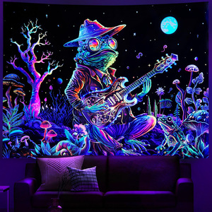 Tapisserie murale bohème réactive aux <span class=keywords><strong>UV</strong></span> Blacklight, motif DJ Alien, fluorescente et luminescente la nuit, pour la maison - Product Image 5