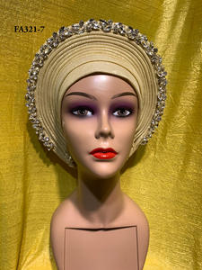 Auto Gele africain Aso Oke avec perles pour mariage traditionnel nigérian, Auto Gele de mariée - Product Image 6