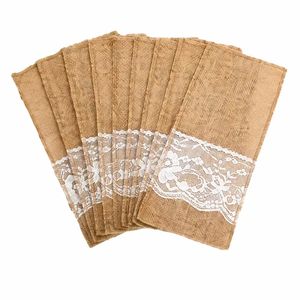 Porta Cubiertos Rústicos de Yute y Encaje, Bolsas de Yute para Cubiertos, Decoración de Mesa para Fiestas Navideñas - Product Image 4