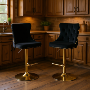 Tabourets de bar modernes en velours Db A&A, hauteur réglable 25-33 pouces, base pivotante en métal, pour style farmhouse - Product Image 2