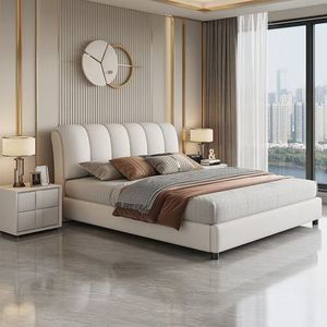 Modern Minimalist Leather Bed 1.5M With Soft Backrest Low Box Design For Master Bedroom - Product Image 1