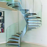 Einfach zu Installierende Villa-Gewerbe-Glas-Wendeltreppe, Innenbereich-Holzstufen-Helikal-Treppe für Wohngebäude