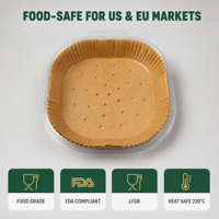 Papier sulfurisé perforé jetable de 8 pouces, carré-rond, enduit de silicone, qualité alimentaire, pour friteuse à air, gâteaux et cuisson vapeur, direct usine