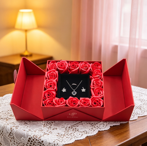 Luxury Square Double Door Floral Jewellery Box, <b>Soap</b> Rose Decorated Gift Case for Wedding Anniversary Jewelry Present - Product Image 6