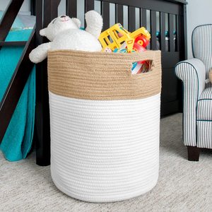Grand panier à linge moderne et pliable pour enfants, corbeille de rangement en coton pour le linge - Product Image 4