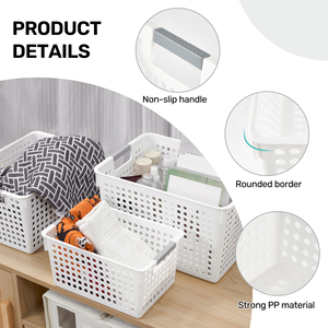 White Plastic Eco-Friendly Stackable Storage <b>Bins</b> with Handles Multi-Size Ventilated Design for Bathroom Clothing & Cosmetics - Product Image 3