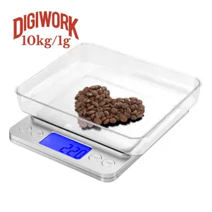 DIGIWORK 10kg/1g battery supply(included) large size kitchen scale with big weighing platform and beautiful display backlight