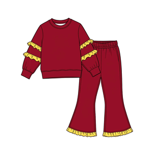 Ensemble 2 pièces personnalisable pour petites filles : haut uni à volants à manches longues et pantalon patte d'éléphant - Product Image 3