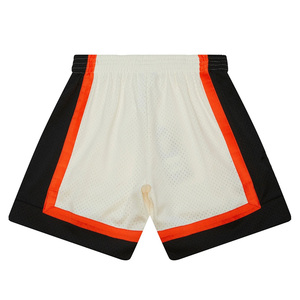 Shorts de basket décontractés pour hommes, bleu et noir, avec blocs de couleur, en maille respirante, avec bande latérale orange et taille élastique - Product Image 4