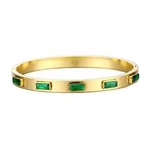 Wholesale Stainless Steel Spiritual Jewelry Emerald Green Zircon Beads Cuff Bangle Bracelets for Women