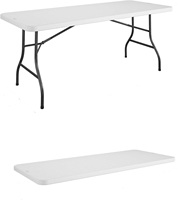 Table en plastique solide de 6 pieds, plateau imperméable, pieds fixes, facile à nettoyer. Idéal pour la restauration, les stands, les fêtes, les barbecues et les salons professionnels.