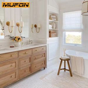 Kabinet meja rias kamar mandi set wastafel ganda lemari Vanities kamar mandi desain kayu padat ek putih gaya Amerika - Product Image 2