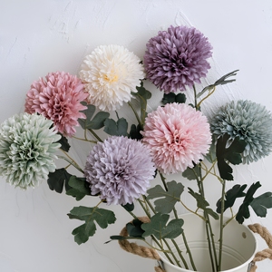 Fleur artificielle naturelle simple à tige unique, chrysanthème en forme de boule pointue, décoration d'intérieur, accessoires de mariage, arrangement floral - Product Image 1