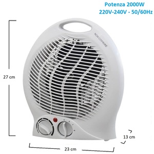 Ventilateur de salle de bain portable 1000W 2000W avec fonction chaud/froid 23x13x27cm Blanc - Product Image 2