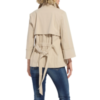 Manteau court trench pour femme, style mode, double boutonnage, ceinture à nouer à la taille, design froncé, veste décontractée