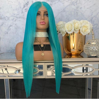 Renda hijau depan untuk Wig renda dengan renda HD transparan biru dengan kepadatan 180% panjang tali panjang dapat disesuaikan & rambut bayi