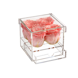 Factory Custom Wholesale Transparent Wedding Acrylic Display Gift Box For Gift Cake Rose Flower With Acrylic Cover Clear Lids